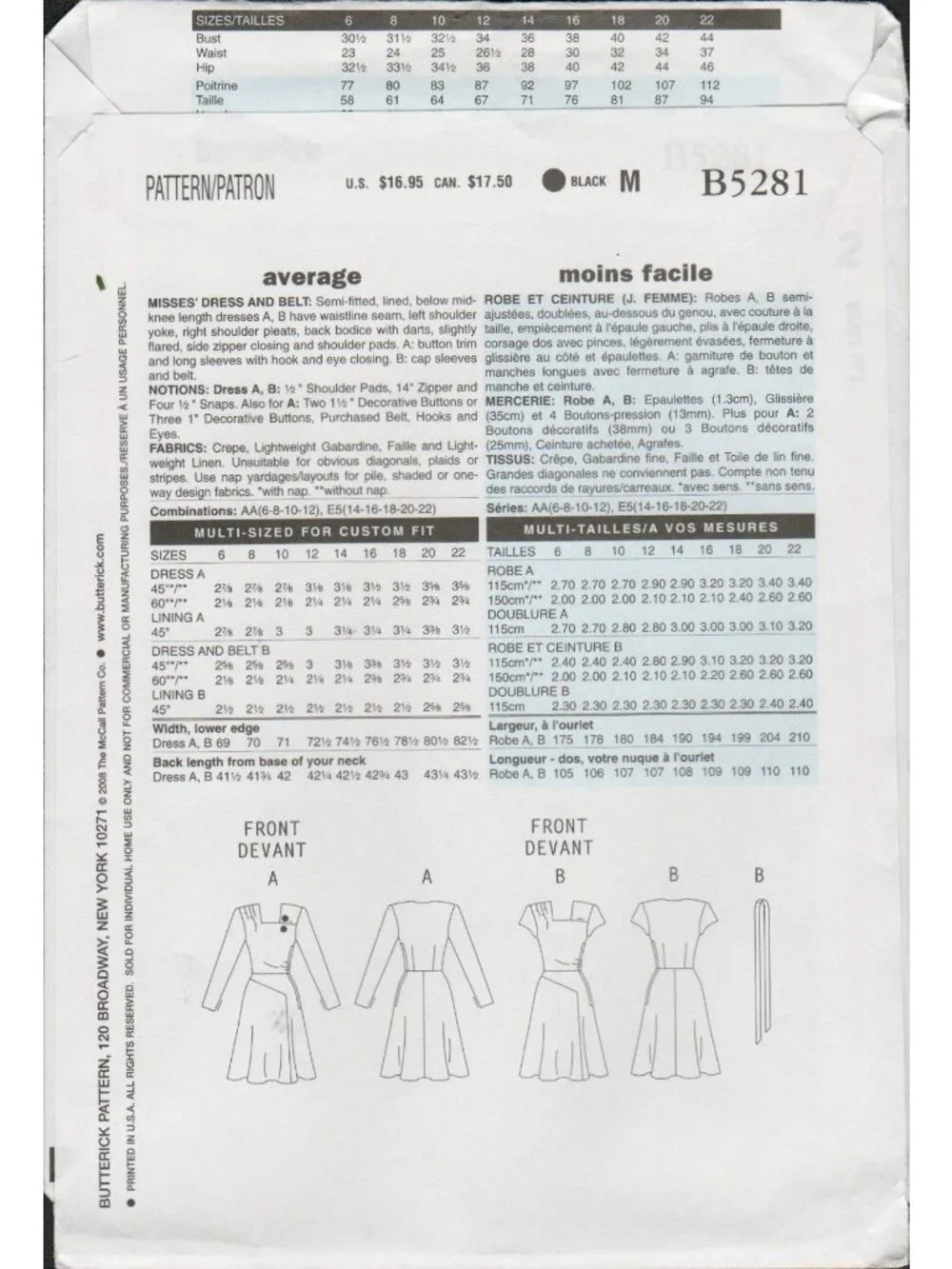 Butterick 5281 Retro 1940s Joan Crawford Style Dress Pattern Sz 6 8 10 12 Uncut